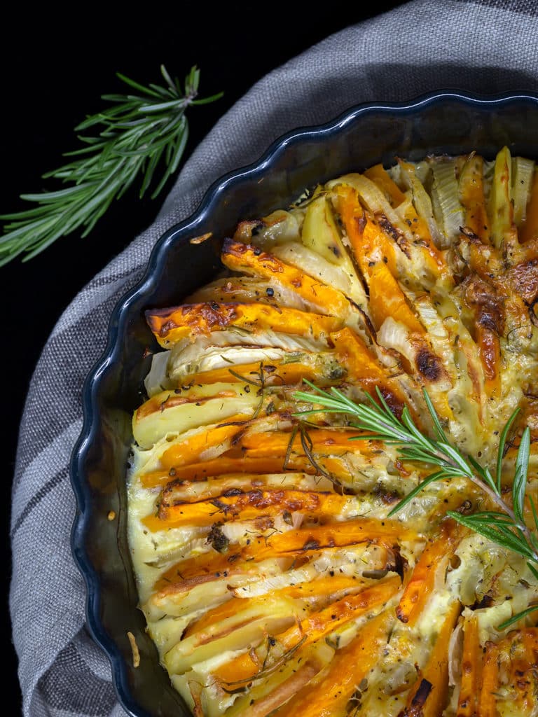 Une recette de gratin végétarien avec une délicieuse association : le potimarron et le fenouil ! Un délice sans gluten !