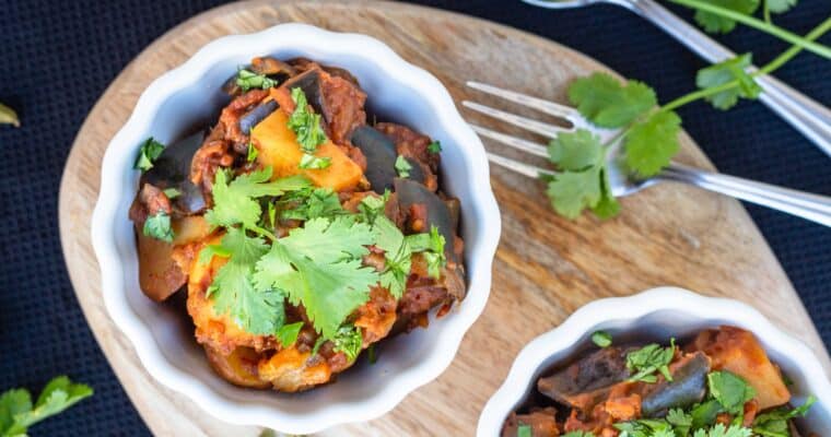 Aloo Baingan – Ragoût d’Aubergines et Pommes de terre à l’indienne (Végan et Sans Gluten)