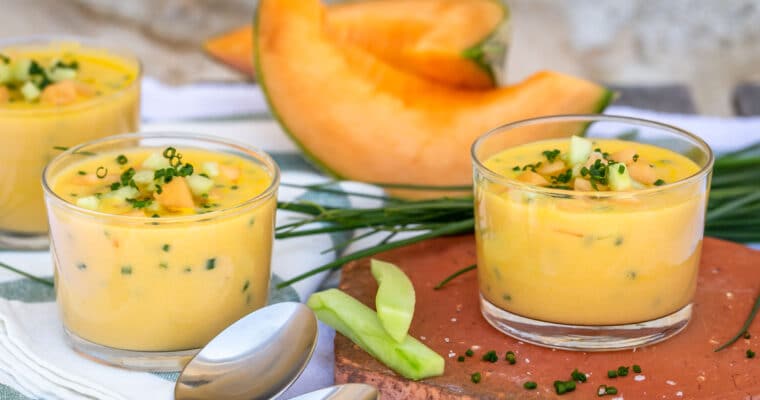 Soupe froide de Melon et Ciboulette (Vegan, Sans Gluten)