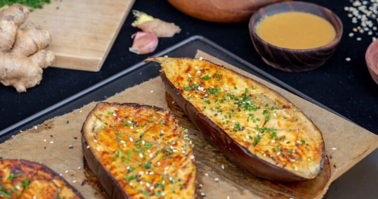 Aubergines rôties au Miso et Gingembre  (Vegan et Sans Gluten)