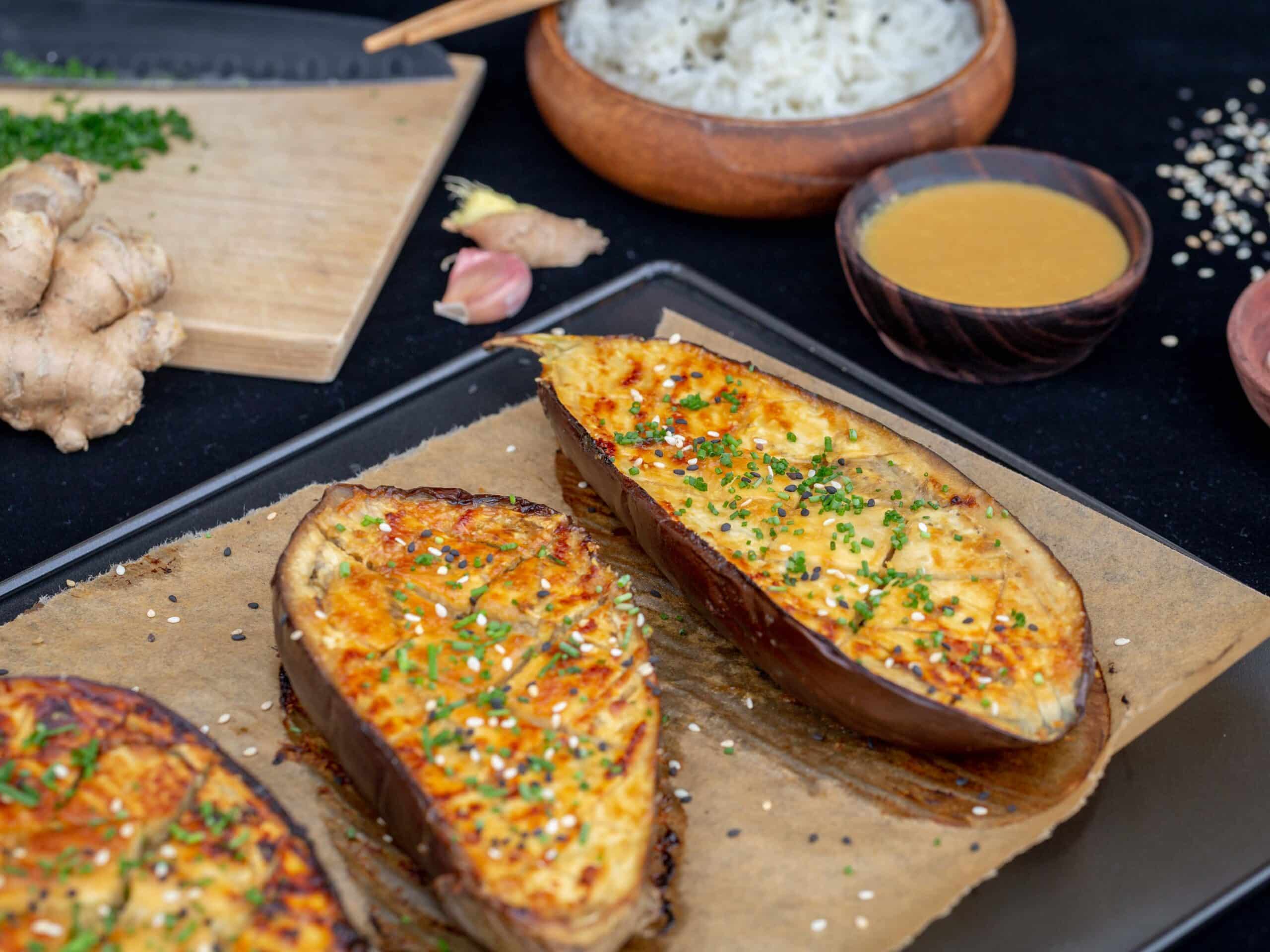 Aubergines rôties au Miso et Gingembre (Vegan et Sans Gluten)