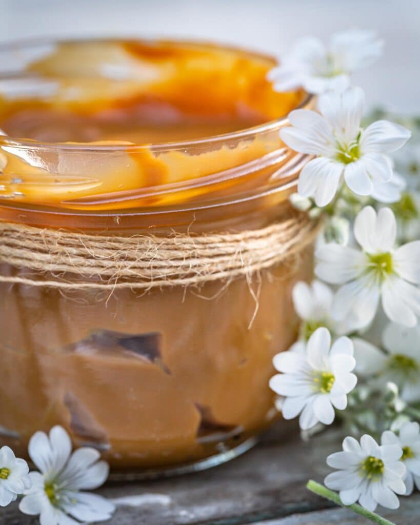 Le dulce de leche ou confiture de lait est une préparation super crémeuse à base de lait et de sucre cuits à feu doux jusqu’à épaississement et obtention de cette jolie couleur caramel ! Cette friandise étalable porte vraiment bien son nom !