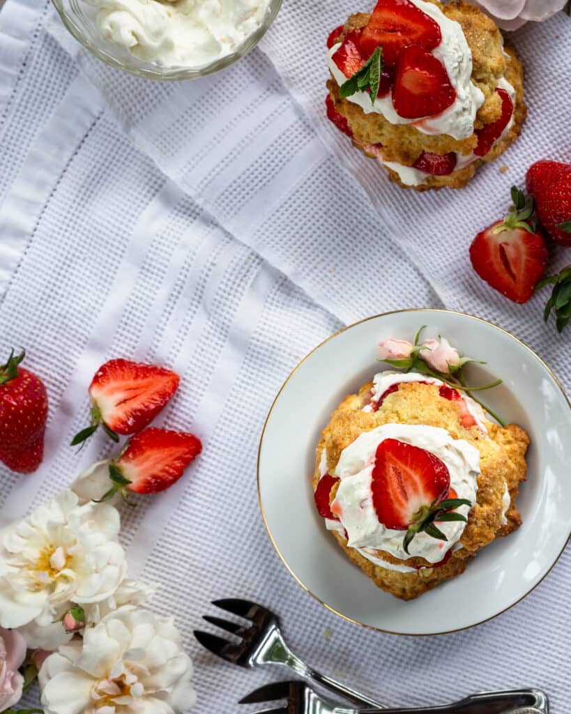 Une couche de biscuit aux agrumes, de la crème fouettée maison au mascarpone et des fraises sucrées, encore une couche de biscuits, et encore un peu de crème fouettée et un soupçon fraises et de sirop de fraises et voilà, Madame, Monsieur, laissez nous vous présenter le shortcake aux fraises ! Dessert indémodable anglais, rebaptisé “burger à la fraise” chez FreeThePickle !