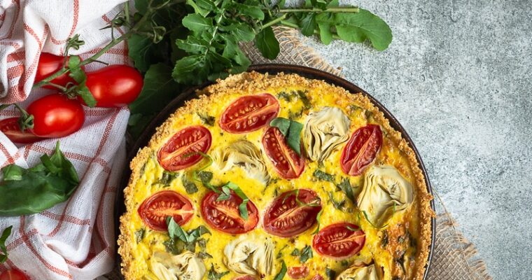Quiche aux Tomates Cerises, Fond d’Artichauts et Parmesan (Fond de Quinoa)