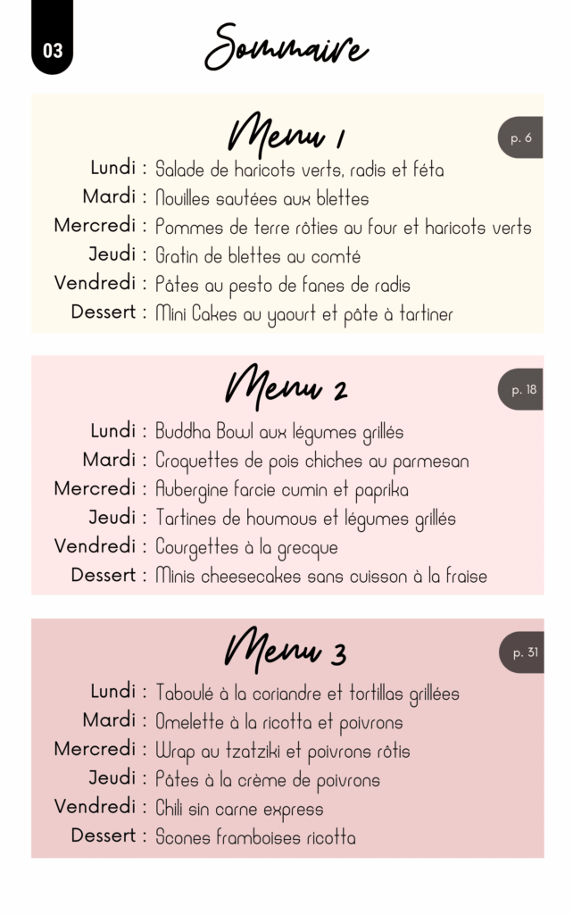 Ebook - 3 semaines de Batch Cooking - Recettes de printemps . Retrouvez 18 nouvelles recettes végétariennes de saison. Elles sont réparties en 3 menus pour vous aider dans l'organisation de vos repas.