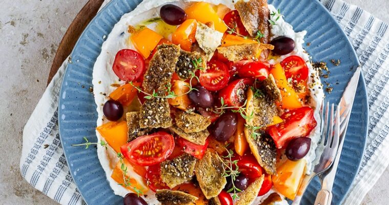  Tomatoes and feta with crispy zaatar pitas